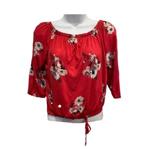 Red Off the shoulder floral crop top